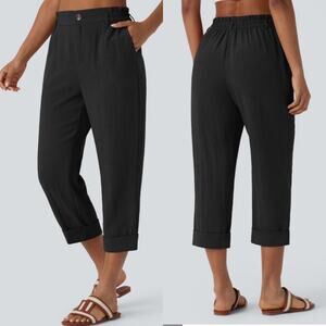Halara Pants Womens XL Black High Waisted Zipper Pocket Capri Cuffed Casual New